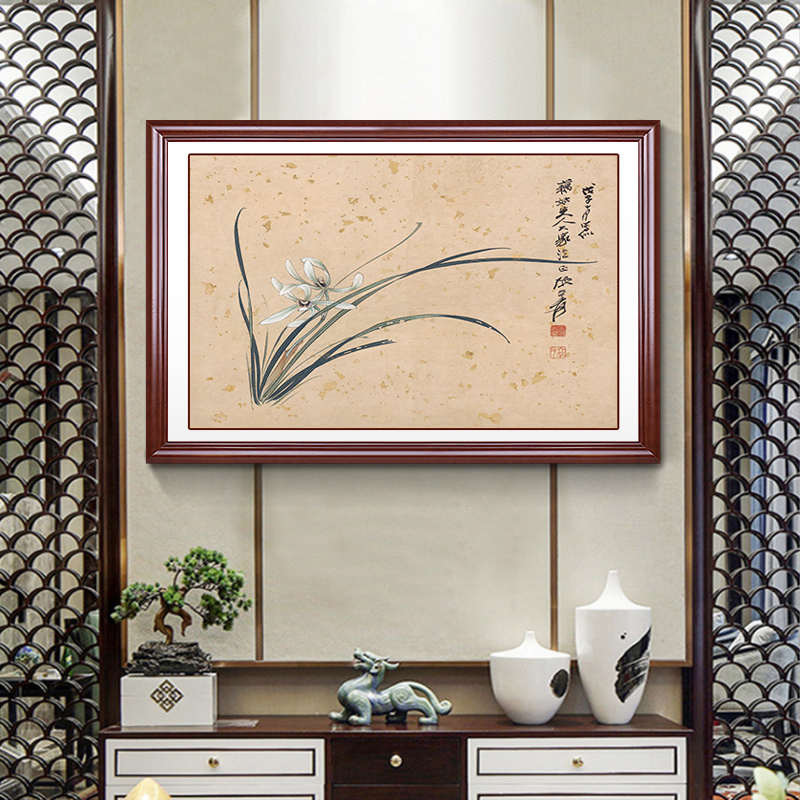 液压电表箱装饰画横款遮挡箱配电箱电闸盒免打孔中式实木带框上翻