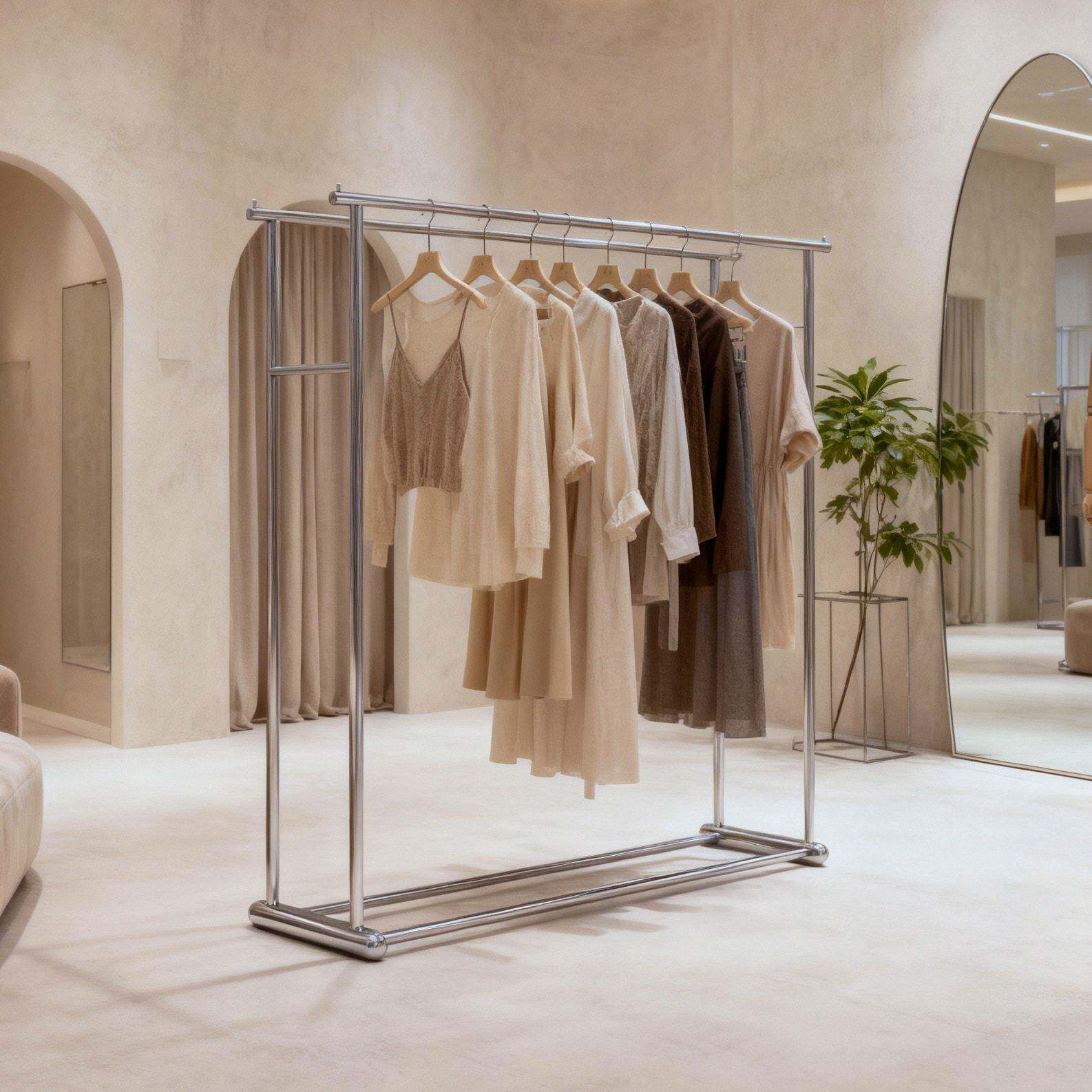 女装店中间双排挂衣架服装店展示架不锈钢落地货架中岛侧挂陈列架