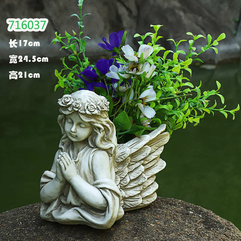 雕像工艺品缸庭院花园天使花树脂欧式摆件花盆制做装饰创意户外