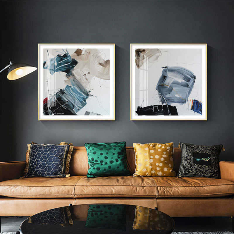 北欧抽象客厅装饰画现代简约大气餐厅挂画轻奢卧室正方形玄关壁画图片