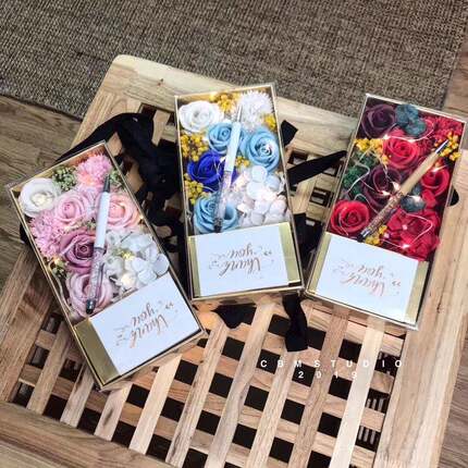 新款直销教师节香皂花礼盒 含笔带灯串小礼品 工厂肥皂花花盒老师