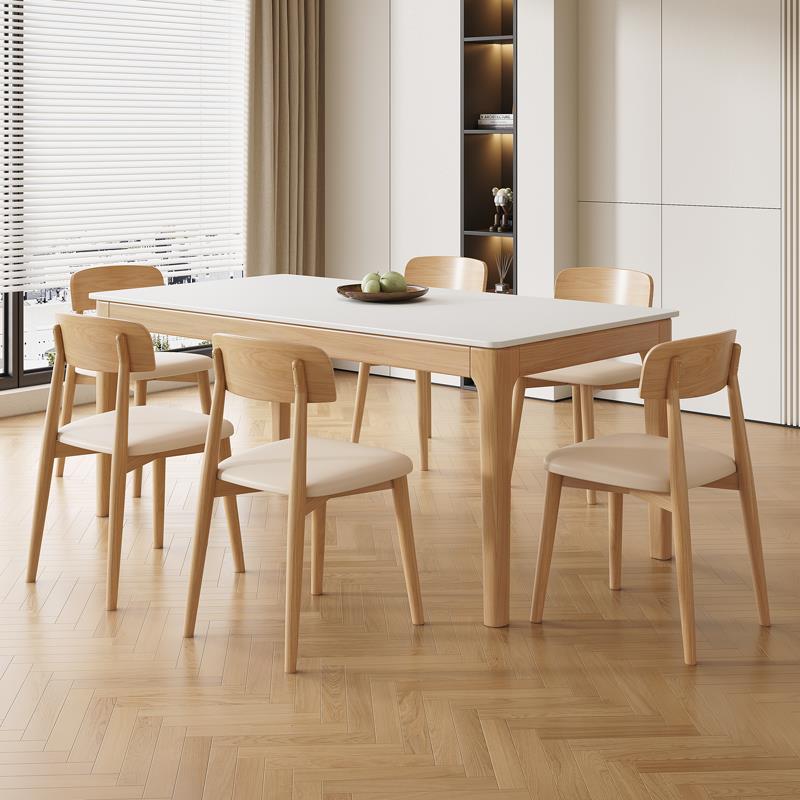 正品实木奶油风格石板餐和桌子小公寓现代简单桌的原木矩形椅餐桌