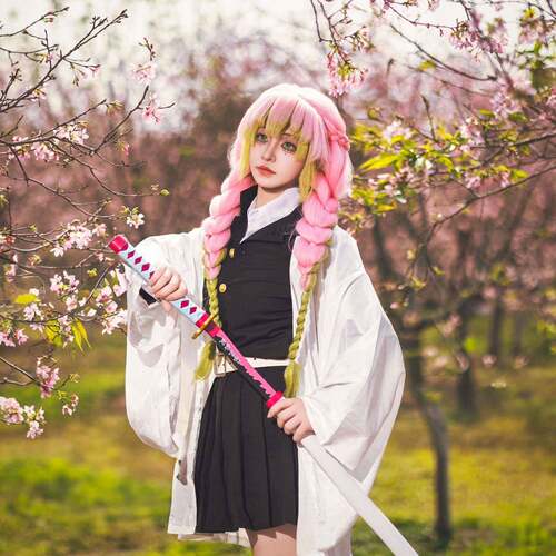 鬼灭之刃甘露寺蜜璃cos服假发日轮刀周边儿童道具万圣节Cosplay