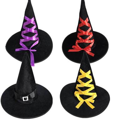 Halloween Witch Hat Golden Velvet Ribbon Witch Hat Adult