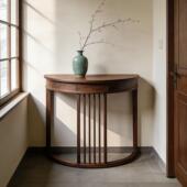 新中式 美学极简禅意实木供桌 北美黑胡桃木半圆玄关桌门厅入户宋式