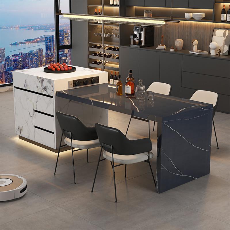 岩板岛台餐桌一体家用可伸缩中岛台小户型倒台导台加厨房高级茶台