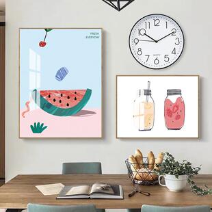 餐厅装饰画北欧挂钟壁画饭厅墙面组合挂画温馨现代简约水果柠檬