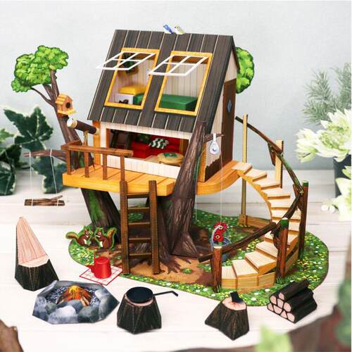 手工折纸DIY拼装益智3D纸质模型玩具制作Q版卡通树屋场景别墅建筑