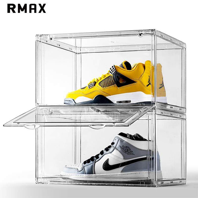 RMAX压克力全透明鞋盒AJ球鞋收纳展示盒子磁吸抽屉式塑料折叠鞋柜
