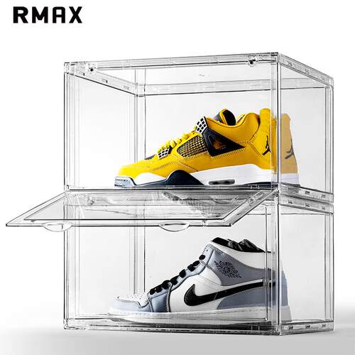 RMAX压克力全透明鞋盒AJ球鞋收纳展示盒子磁吸抽屉式塑料折叠鞋柜