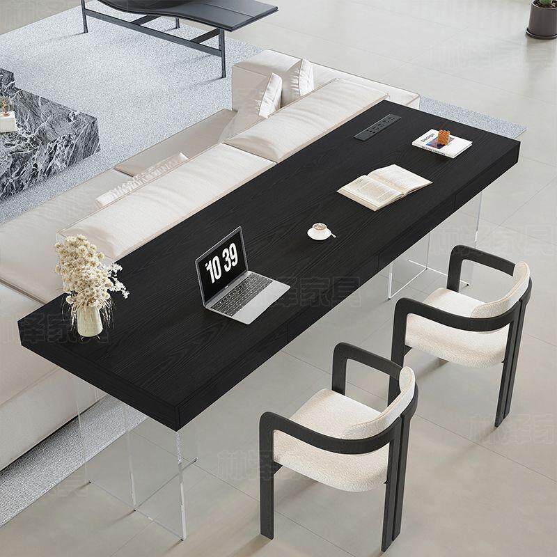 亚克力悬浮实木书桌带抽屉高级电脑极简家用卧室客厅学习轻奢桌子