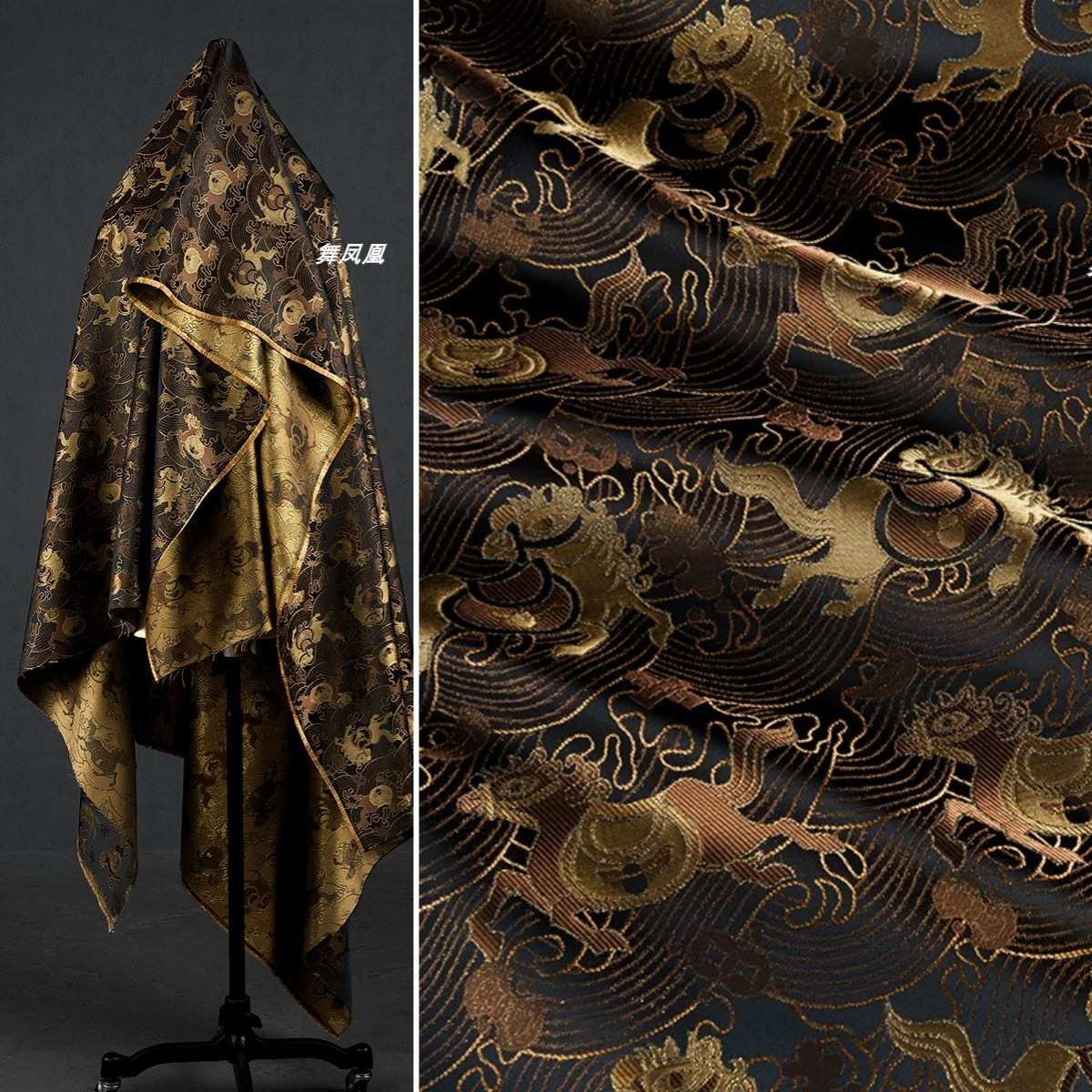 钱马上【新 织金面料国风鎏金有钱色织中式风锦缎丝老】布料黑金