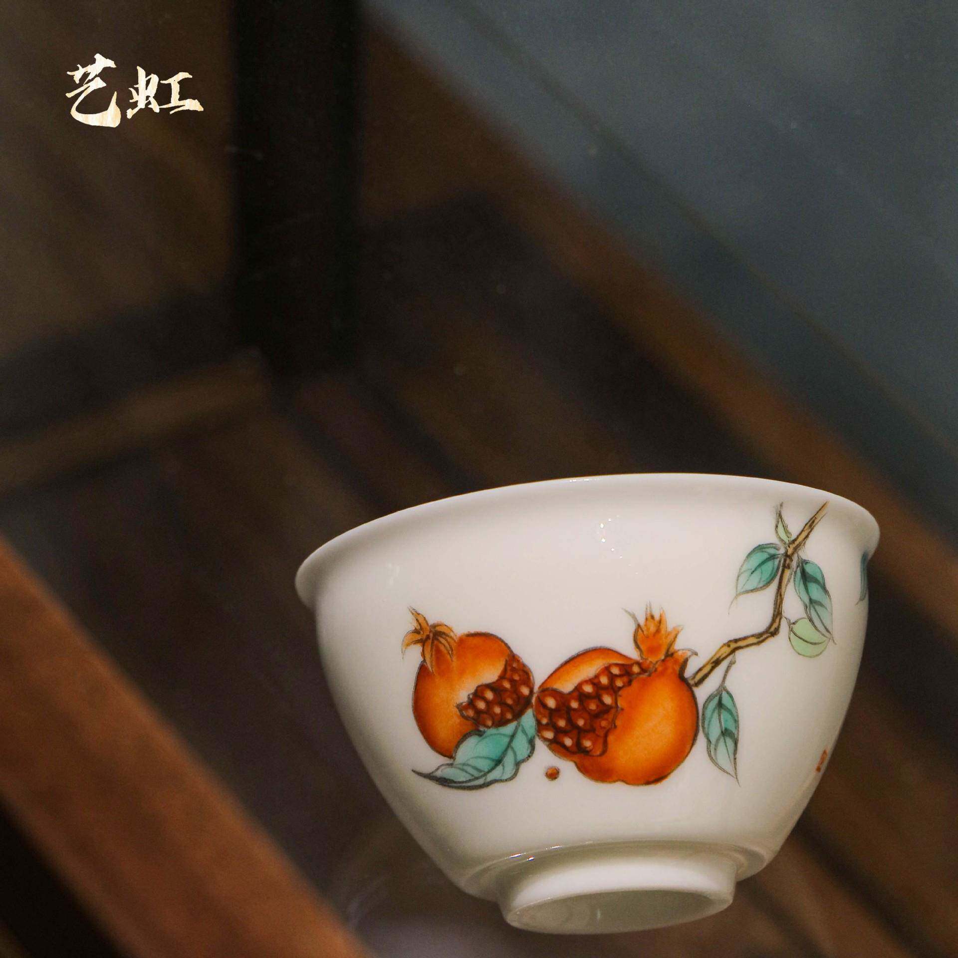 玉瓷猪油白手绘茶杯 手工绘制玉瓷品茗杯个人主人杯单杯闻香杯