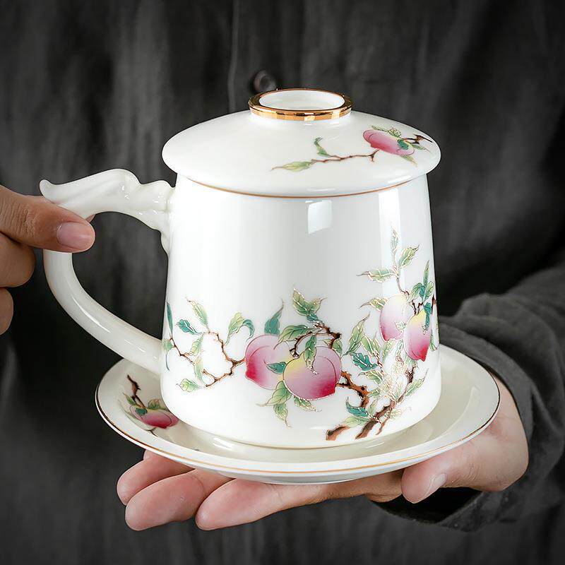 陶瓷茶杯带盖过滤简约大容量办公杯马克杯个人专用茶水分离泡茶杯