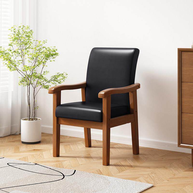 实木靠背椅子现代简约家用休闲 办公电脑椅酒店超厚软包扶手沙发
