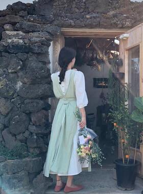 高档苁棉丛韩式ns法式麻复古文艺围裙 花艺师i工作服 日系简 约百