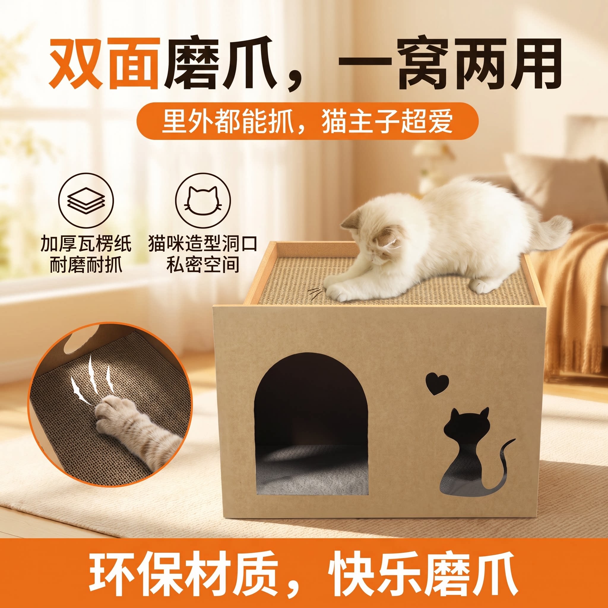 纸箱子猫窝上下两层四季通用半封闭超级大猫窝特大号耐磨瓦楞纸箱图片
