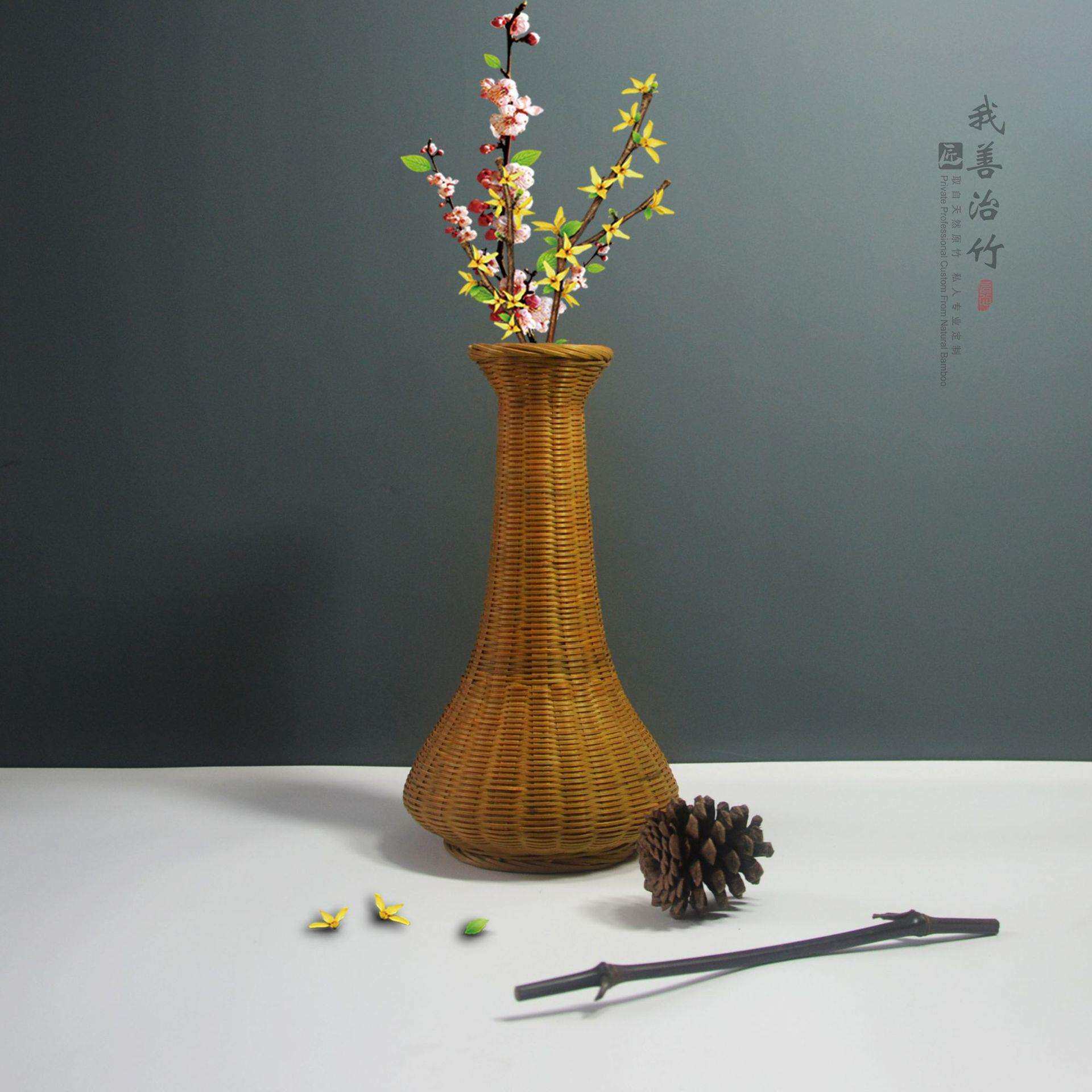 厂家源头竹编花瓶竹编花器竹编花插竹编花钵竹编摆件手工竹编加工