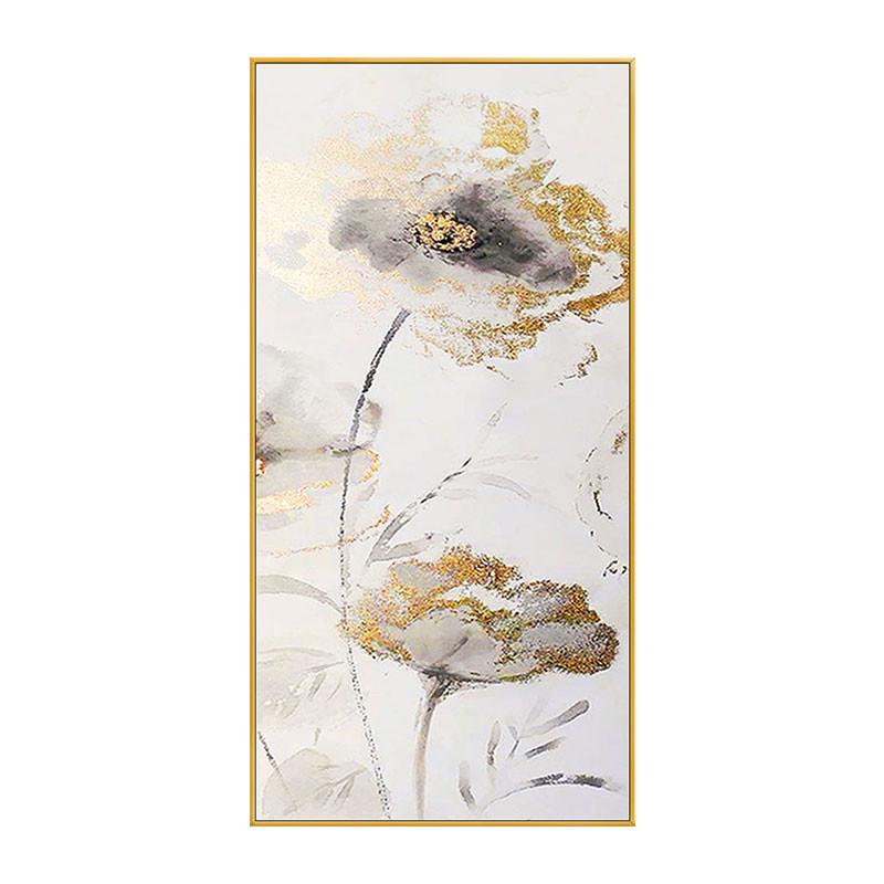 手绘油画玄关装饰画现代轻奢走廊过道挂画抽象荷花卉背景墙肌理画图片