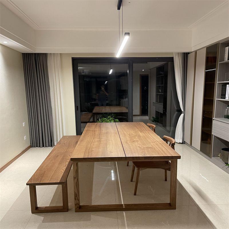 实木餐桌书桌一体客厅家用红橡木长方形白蜡木大板桌莫比恩工作台
