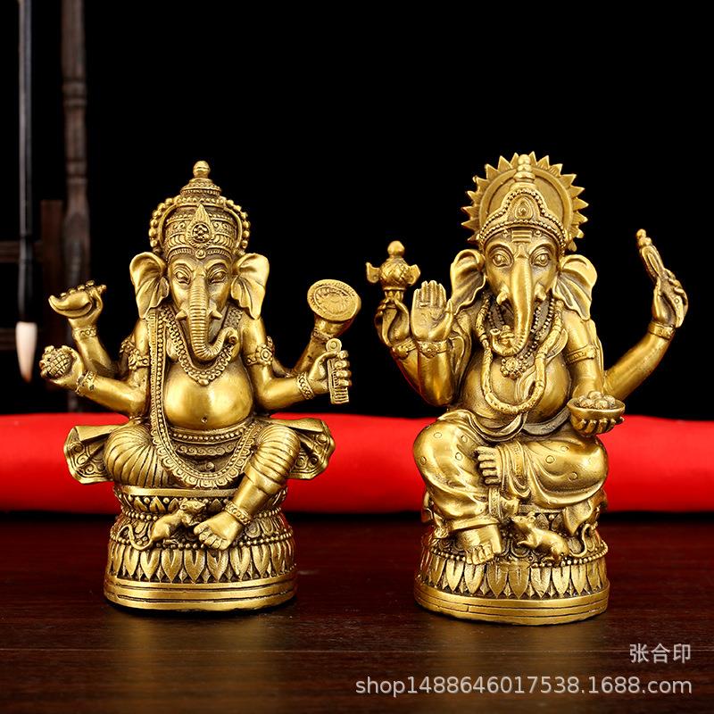 纯铜象鼻财神摆件 大小号泰国天目象护法天神 家居玄关金属工艺品