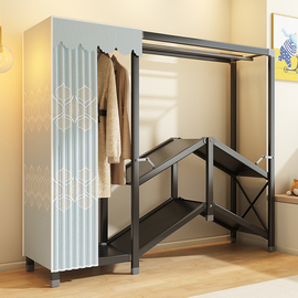 简易衣柜家用卧室免安装可折叠柜子结实加粗全钢架布衣柜(布衣柜)出租房用