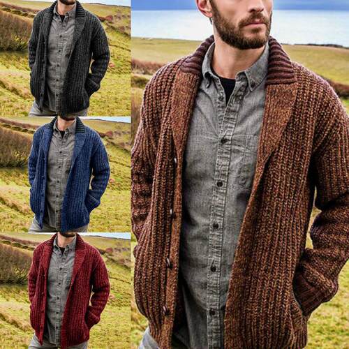 Men's cardigan, long sleeved knitted sweater jacket, men's