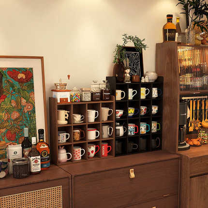 形影家具实木杯架置物架咖啡角开放多宝阁墙上桌面茶杯架子展示架
