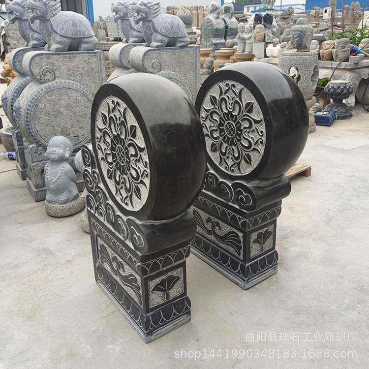 石雕门墩大理石仿古青石抱鼓石庭院门口石鼓一对家居装饰摆件