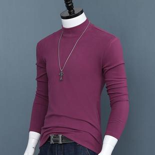 T恤修身 男士 长袖 秋冬双面打底衫 显瘦内外搭上衣1221r 半高领打底衫