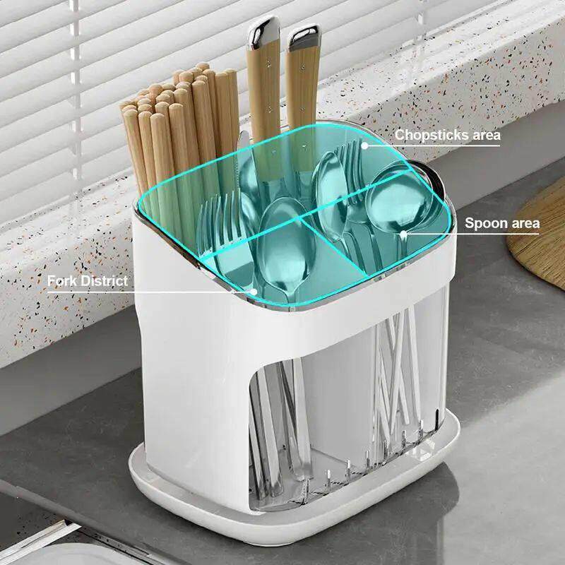 Utensil Holder Cutlery Drainer Kitchen Tableware Storage Buc