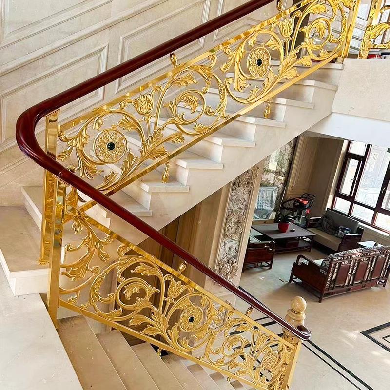 上海铝合金楼梯扶手 栏杆室内家用轻奢 豪华别墅精雕楼梯栏杆雕花