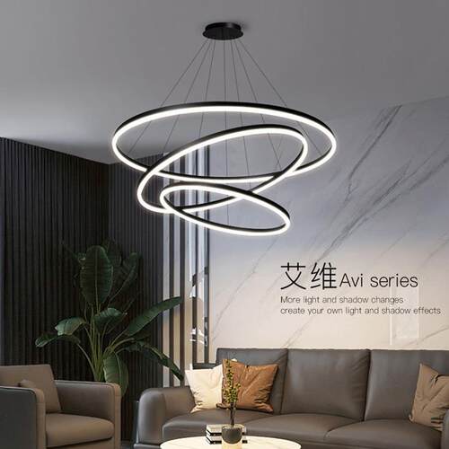 北欧客厅吊灯中山餐厅灯具现代简约大气款意式极简圆环形主卧室灯
