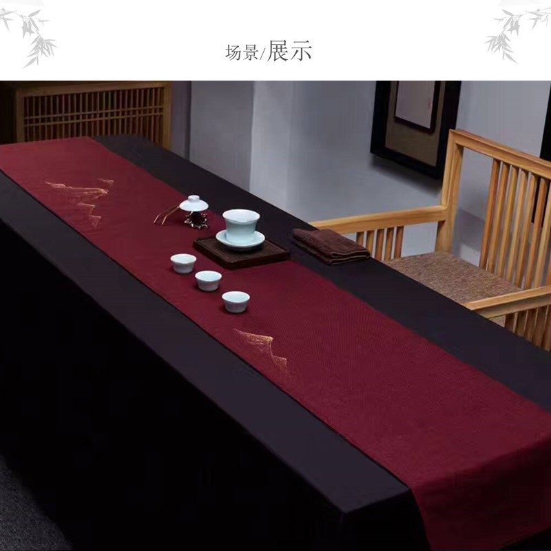 手绘桌旗现代简约茶桌布中式轻奢禅意防水茶席布艺电视柜垫餐桌布