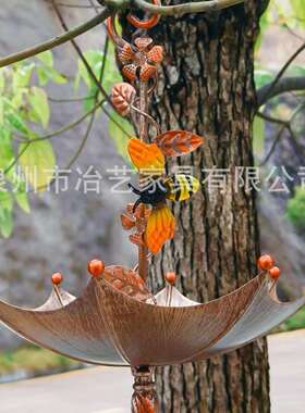 Bird Feeder Tro跨境爆款伞形蜜蜂喂鸟器花园庭院挂件金属工艺品