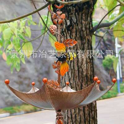 Bird Feeder Tro跨境爆款伞形蜜蜂喂鸟器花园庭院挂件金属工艺品