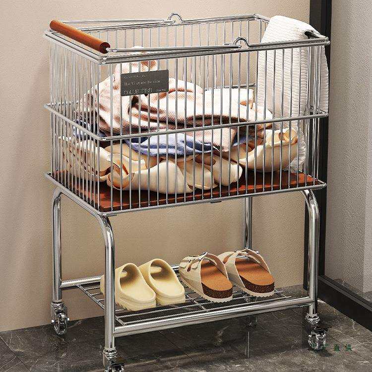 中古脏衣篓推车家用卫生间双层脏衣篮客厅卧室移动脏衣服收纳筐