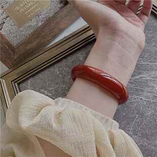 天然正品巴西红玛瑙手镯宽版妈妈款女款少女玉镯子本命年厂家