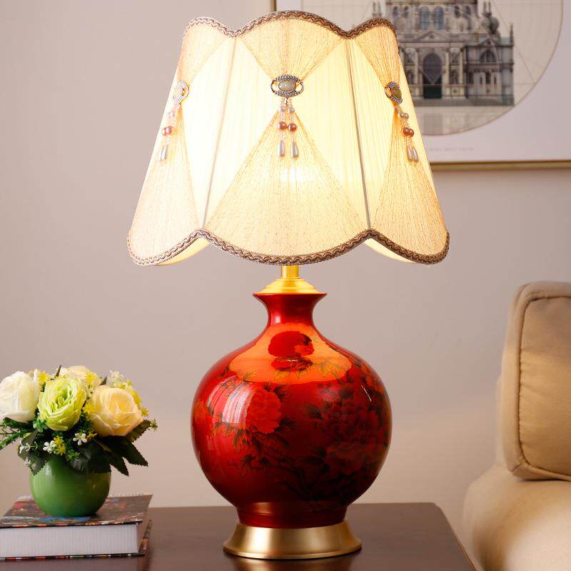 结婚庆全铜陶瓷台灯卧室床头灯浪漫创意客厅书房复古温馨中式灯具