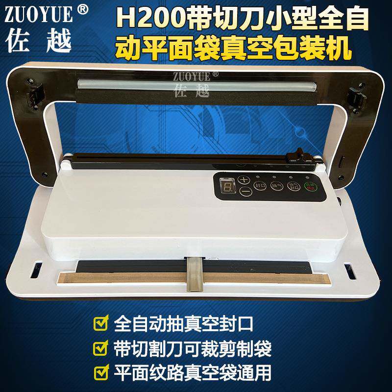 H300带切刀小型全自动平光面袋真空机干湿两用食品真空封口包装机