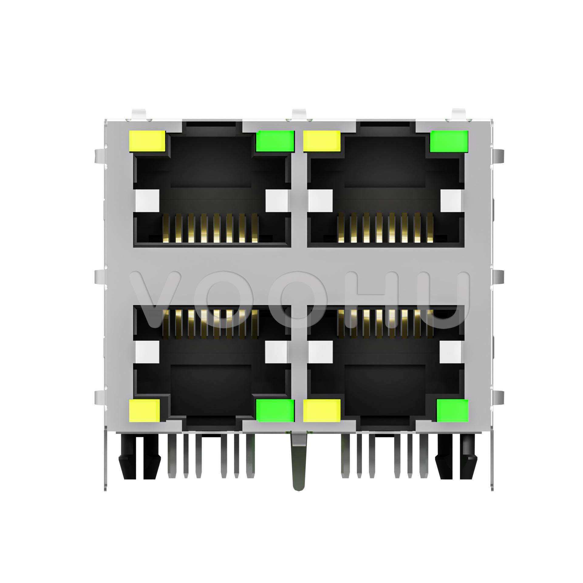 SYT22B083DB2A4D068 rj45网口连接器百兆带灯 2X2双层4口网线接口