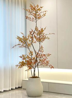 仿真绿植南天竹红色高级感客厅装饰摆件室内大型盆栽假树仿生植物