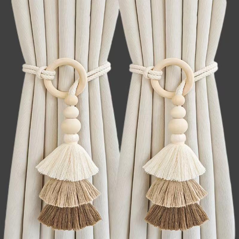 窗帘扎束带绑绳北欧绑带扎绳流苏装饰简约窗帘固定绳子原木色