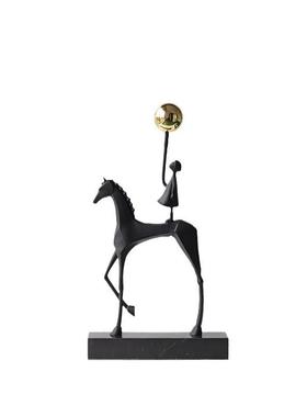 现代抽象简约艺术铸铁大理石黑色摆件样板间直播间书柜软装饰品