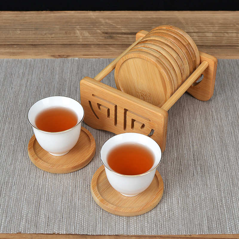 茶具配件竹制杯托杯垫 圆形四方杯托隔热垫 可刻LOGO杯托组茶垫