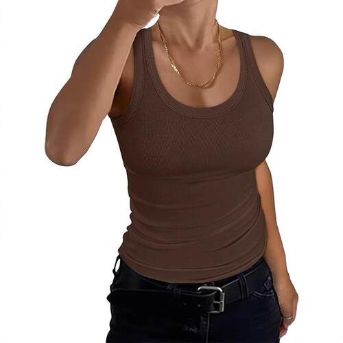 Womens Scoop Neck Ribbed Tank Top Summer Basic Sleeveless