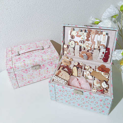 小清新双层大容量首饰盒田园碎花珠宝饰品盒儿童手提发夹收纳盒