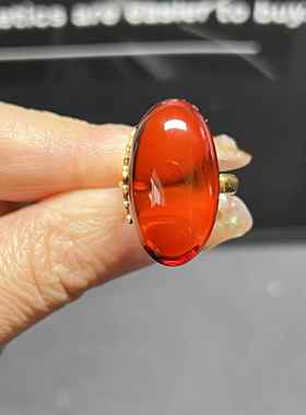 天然红色琥珀戒指 血珀手环 活圈口可调节 养颜石 欧洲进口女士款