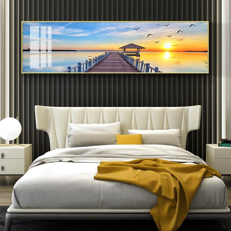 现代简约卧挂室壁风景床头画主卧002温床头挂画横版画晶瓷玄关馨