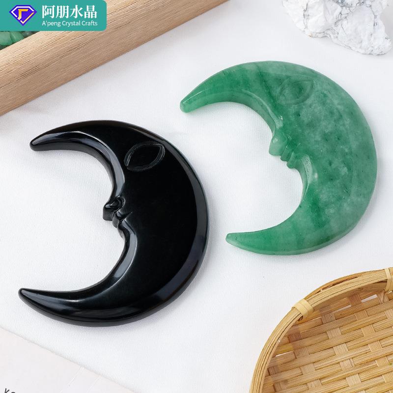 天然水晶月亮脸雕刻件水晶矿石矿标创意氛围家居桌面装饰摆件